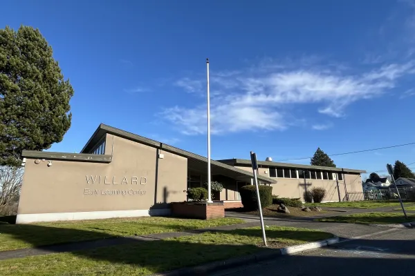 A landscape view of the former Willard Elementary building to be acquired by PCCLC