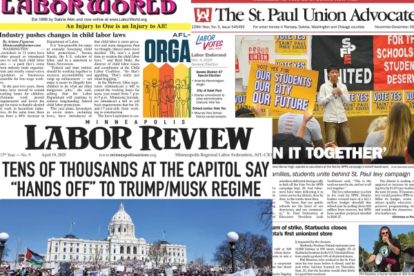 A collage of Minnesota's three Labor newspapers.