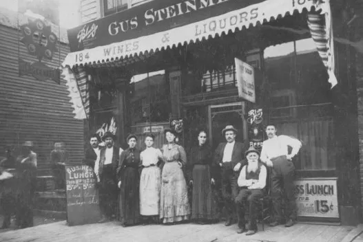 The saloon was critical to Chicago politics. Steinmetz Saloon, South Loop, 1898, Chicago Historical Society photo