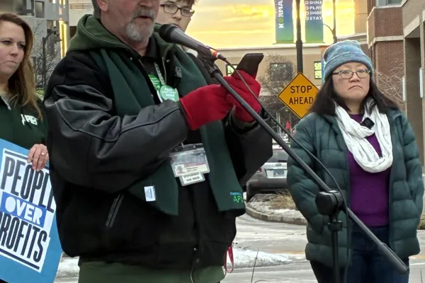 AFSCME 1110 President Chuck Carver addresses the Feb 6 educators' rally