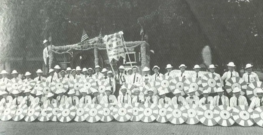 Bloomington iron molders in their full regalia, early 20th century, McLean County Museum of History image