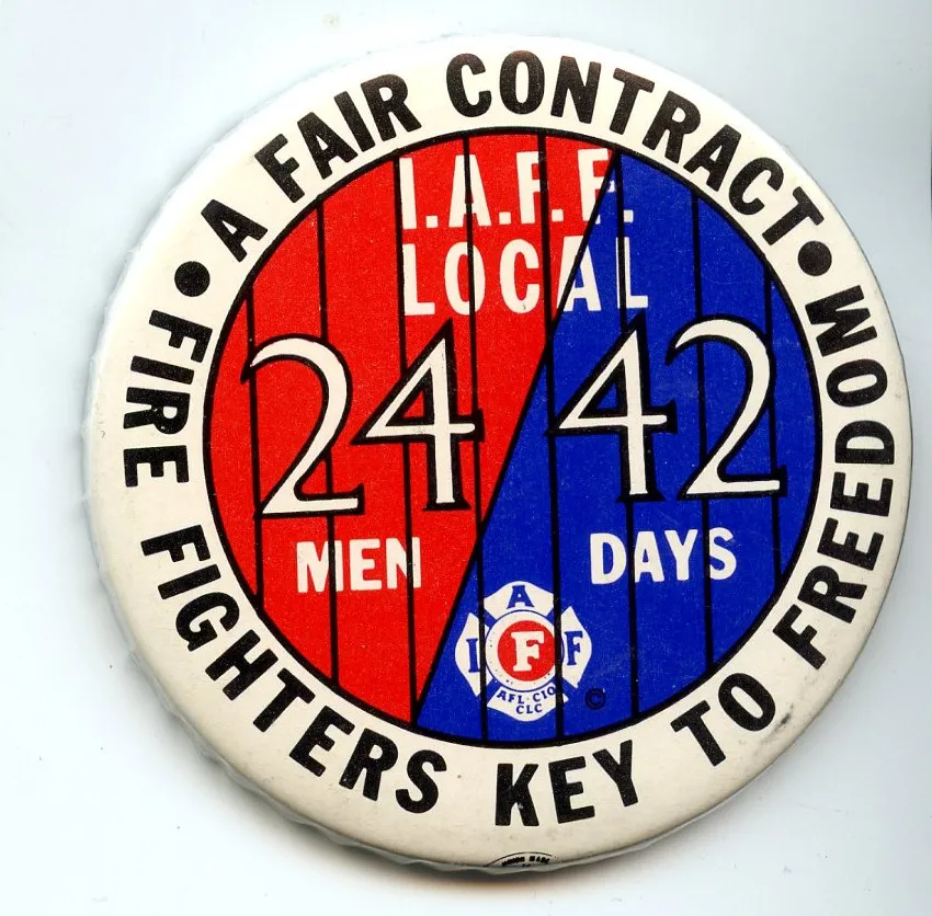 Fire Fighters Local 2442 strike button, after they were jailed.