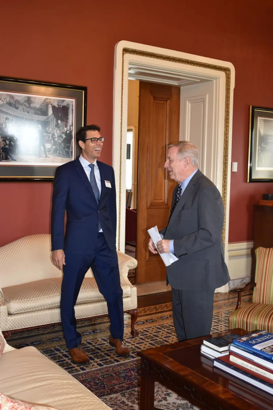 Rivian CEO RJ Scaringe meets with Illinois Democratic Senator Richard J Durbin