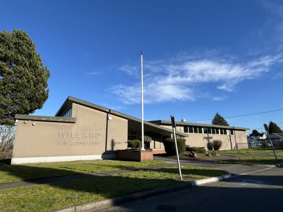 A landscape view of the former Willard Elementary building to be acquired by PCCLC