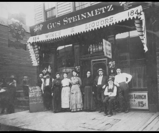 The saloon was critical to Chicago politics. Steinmetz Saloon, South Loop, 1898, Chicago Historical Society photo