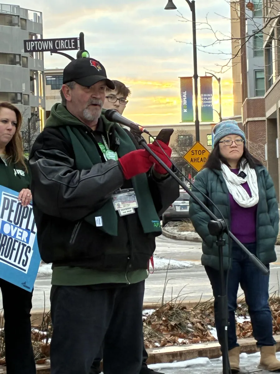 AFSCME 1110 President Chuck Carver addresses the Feb 6 educators' rally