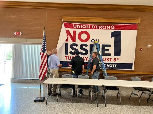 Thanks to LIUNA 758 for helping us hang that big sign!