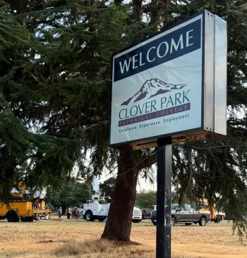 Clover Park Technical College entrace sign near the pole yard