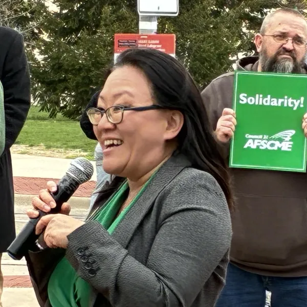 State Representative Sharon Chung, AFSCME 1110 strike rally March 7, 2026 at IL State U